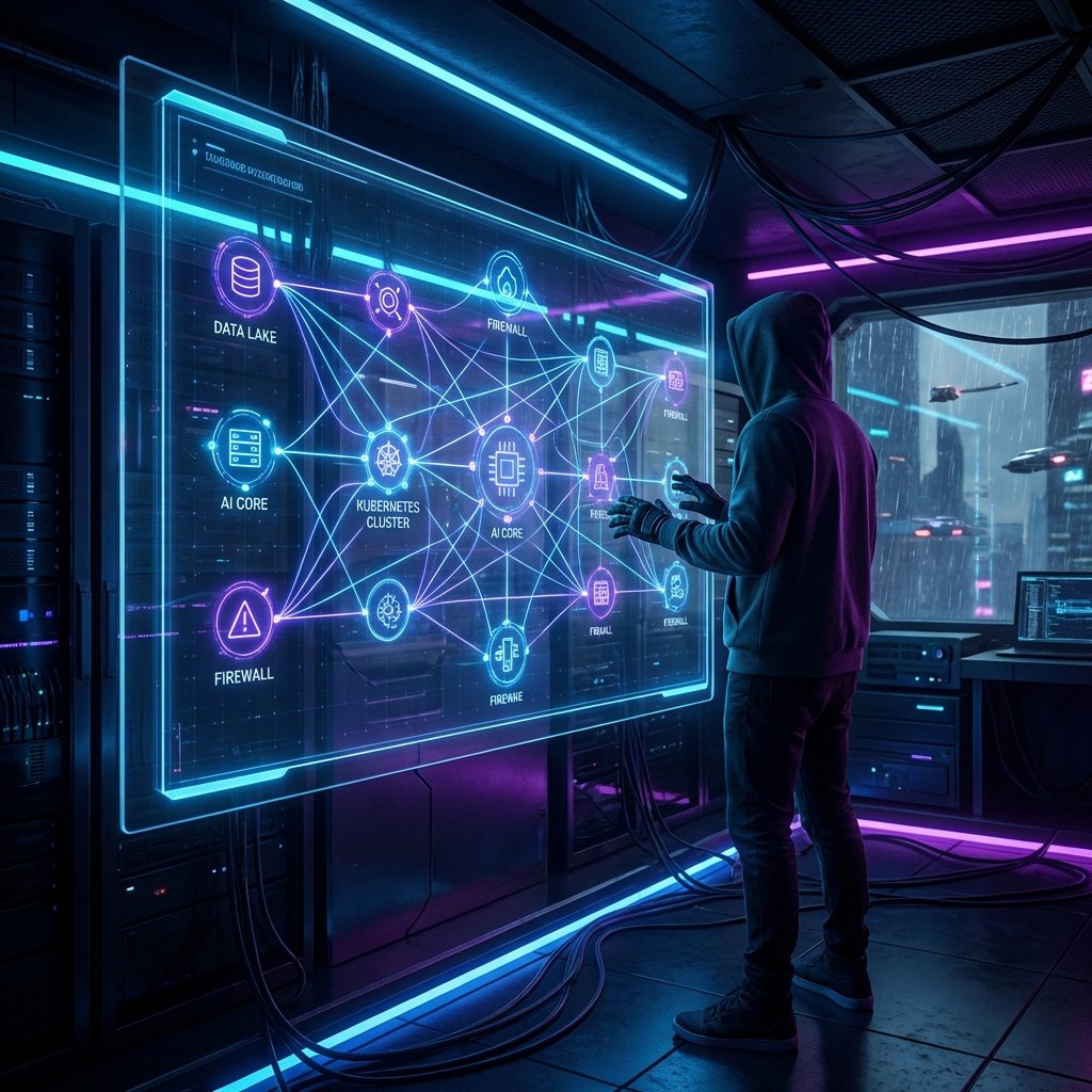 Desarrollador mirando un diagrama complejo de arquitectura